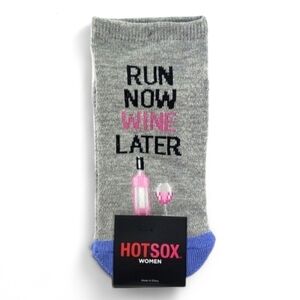 HOTSOX Women's Novelty Socks "Run Now Wine Later" Grey Cotton Blend Size 4 - 10